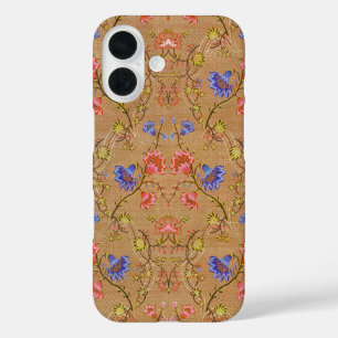 Funda iPhone 16 Rojo Imperial y Dorado Motivo Floral Entrelazado d
