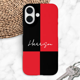 Funda iPhone 16 Rojo y Negro Bloque de Color Minimal Personalizado