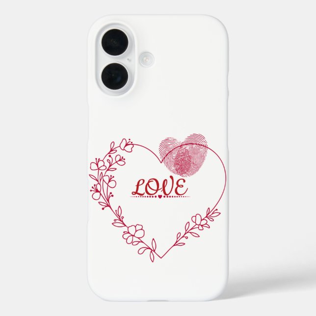 Funda iPhone 16 Romantic Fingerprint Heart Floral Phone Case (Reverso )