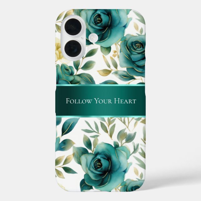 Funda iPhone 16 Romántica crema verde verde Rosa floral (Reverso )