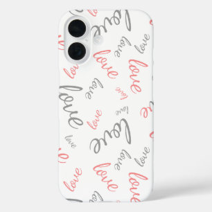 Funda iPhone 16 Romántico rosa y gris amor escritura cursiva