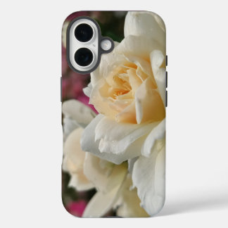 Funda iPhone 16 Rosa Blanca con gotas de lluvia