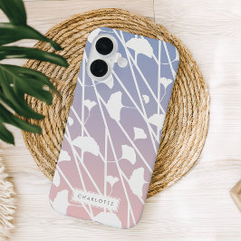 Funda iPhone 16 Rosa Cuartz y Serenidad Ginkgo deja patrón