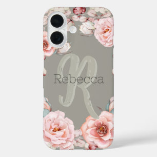 Funda iPhone 16 Rosa de color de agua personalizado   Verde salvia