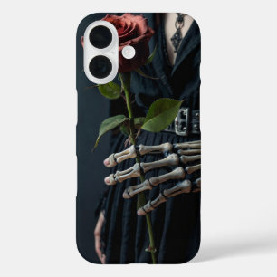 Funda iPhone 16 Rosa de esqueleto gótico Halloween