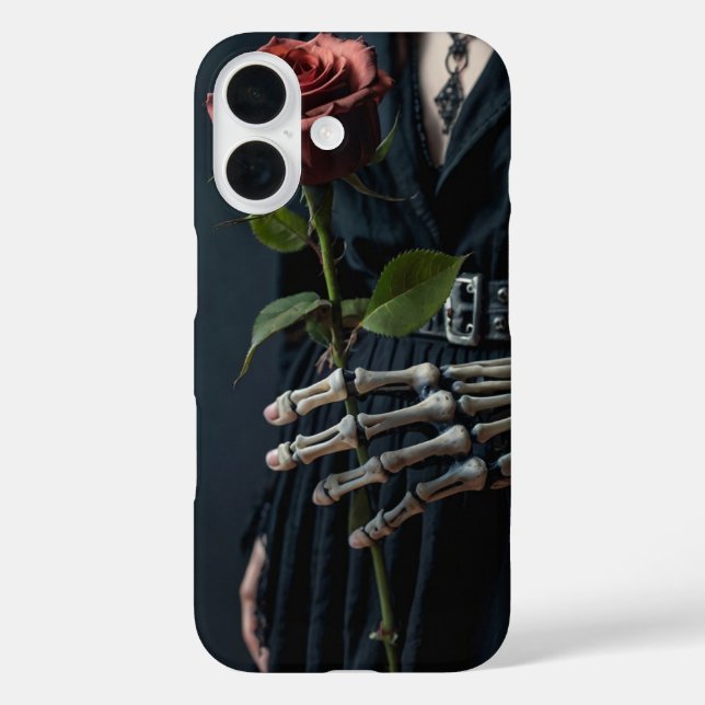 Funda iPhone 16 Rosa de esqueleto gótico Halloween (Reverso )