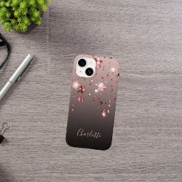 Funda iPhone 16 Rosa de estrellas de oro nombre negro