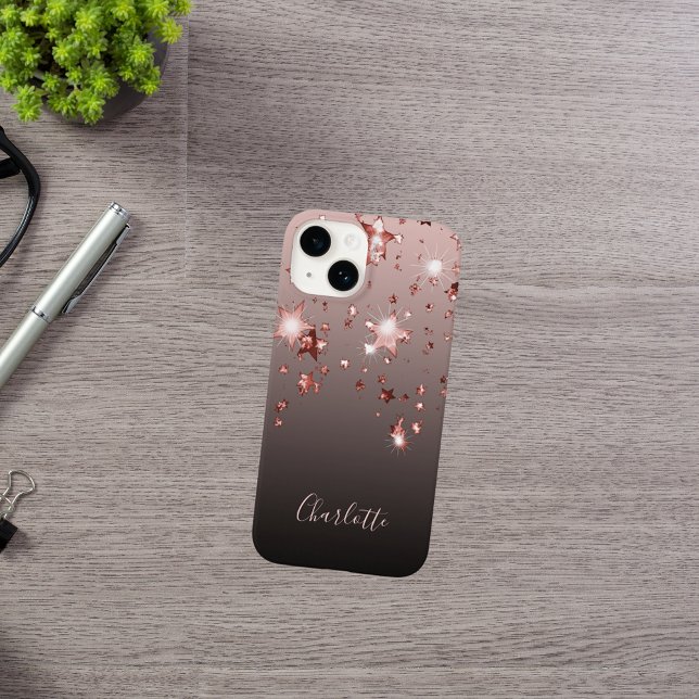 Funda iPhone 16 Rosa de estrellas de oro nombre negro (Subido por el creador)