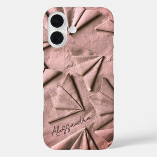 Funda iPhone 16 Rosa de Oro con Nombre en Efecto 3D y Aspecto de T