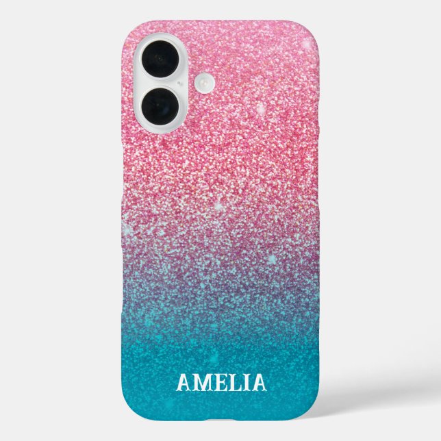 Funda iPhone 16 Rosa degradado purpurina (Reverso )