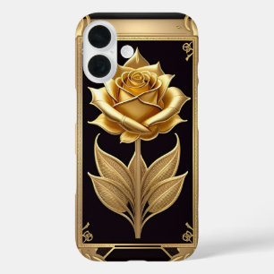 Funda iPhone 16 Rosa Dorada Con Detalles Ornamentales Elegantes