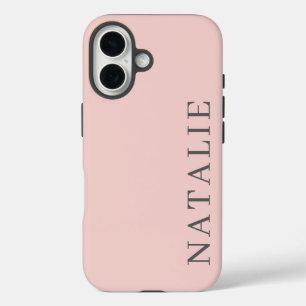 Funda iPhone 16 Rosa elegante con nombre gris personalizado
