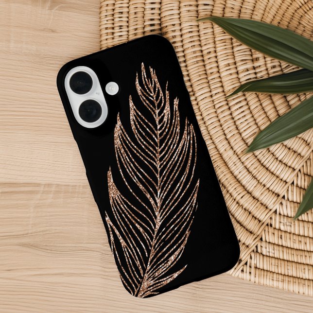 Funda iPhone 16 Rosa Faux Purpurina Feather (Subido por el creador)