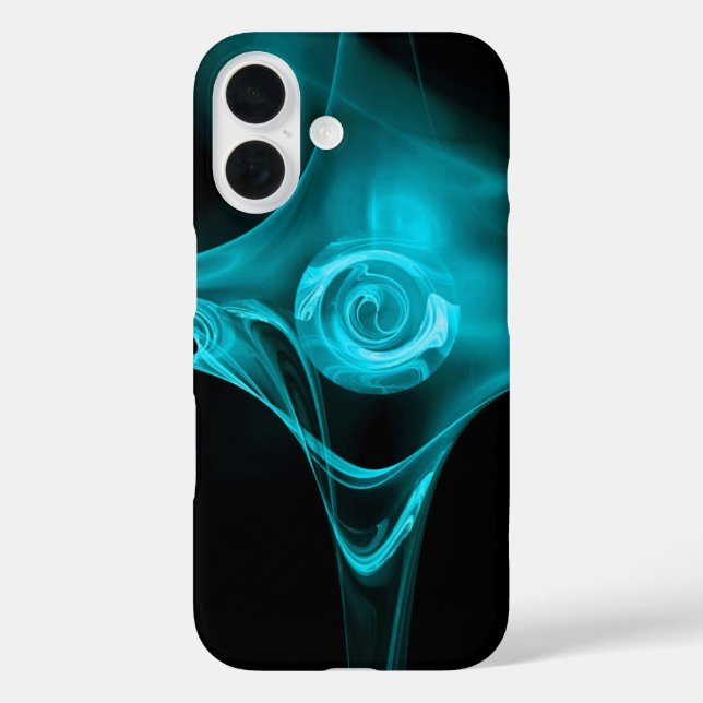 Funda iPhone 16 Rosa FRACTAL, azul turquesa negro (Reverso )