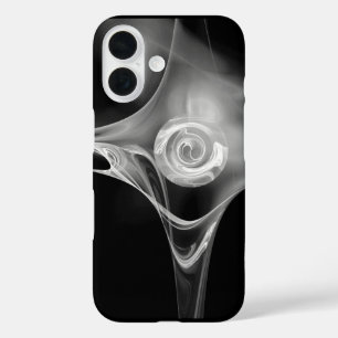 FUNDA iPhone 16 ROSA FRACTAL BLANCO EN NEGRO