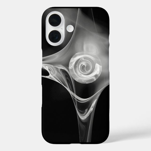 FUNDA iPhone 16 ROSA FRACTAL BLANCO EN NEGRO (Reverso )