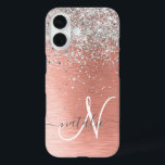 Funda iPhone 16 Rosa Gold Bonito Girly Silver Purpurina Sparkly<br><div class="desc">Personaliza fácilmente este diseño de estuche de teléfono de moda de moda con un purpurina brillante de bonito plateado sobre un fondo metálico rosa de color dorado.</div>