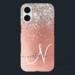 Funda iPhone 16 Rosa Gold Bonito Girly Silver Purpurina Sparkly<br><div class="desc">Personaliza fácilmente este diseño de estuche de teléfono de moda de moda con un purpurina brillante de bonito plateado sobre un fondo metálico rosa de color dorado.</div>