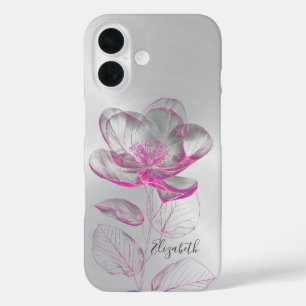 Funda iPhone 16 Rosa metálico rosa Plata Añadir nombre