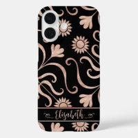 Rosa Oro y Black Floral Damask Sunflower Folk Art