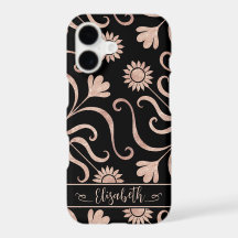 Rosa Oro y Black Floral Damask Sunflower Folk Art