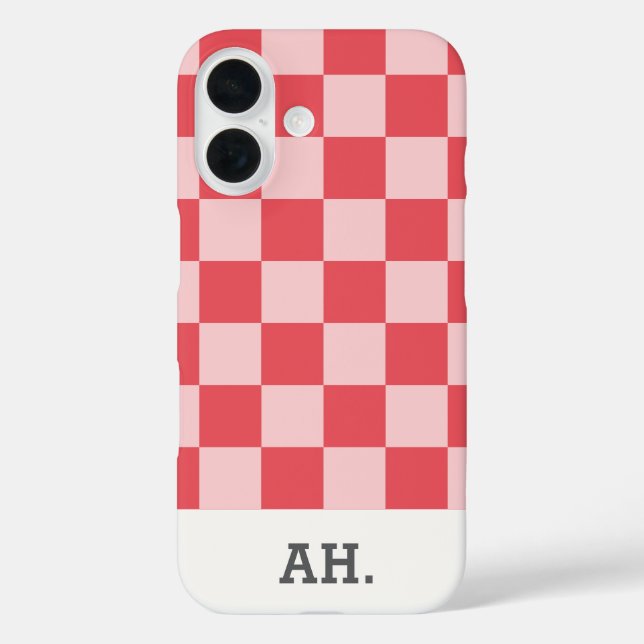 Funda iPhone 16 Rosa Rojo Monograma Moderno a Cuadros (Reverso )