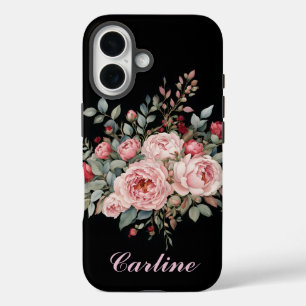 Funda iPhone 16 Rosa rosa y rosa rojo Bouquet en negro