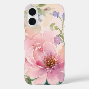 Funda iPhone 16 Rosa Rubor Acuarela Peonía Floral