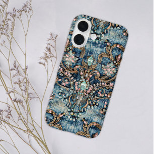 Funda iPhone 16 Rosa Turquesa Piedra Mezclilla Azul Femenina