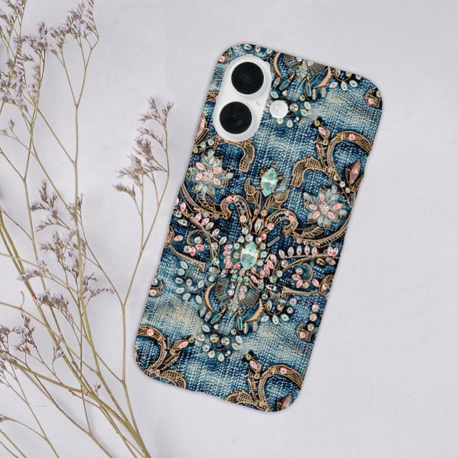 Funda iPhone 16 Rosa Turquesa Piedra Mezclilla Azul Femenina  (Subido por el creador)
