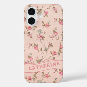 Funda iPhone 16 Rosa Vintage Floral Rústico Rosa Pastel