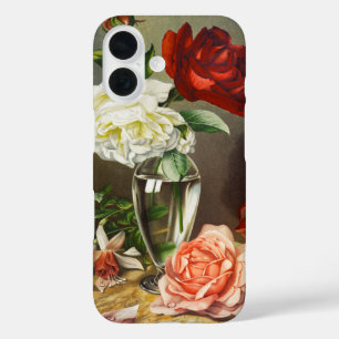 Funda iPhone 16 Rosas de jardín vintage en un jarrón de vidrio
