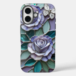 Funda iPhone 16 Rosas de lavanda con mariposas en vidrio manchado