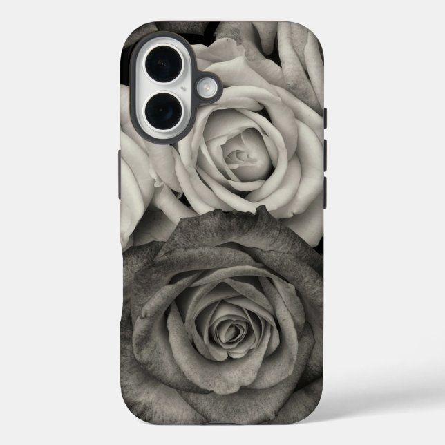 Funda iPhone 16 Rosas negras y blancas (Reverso )