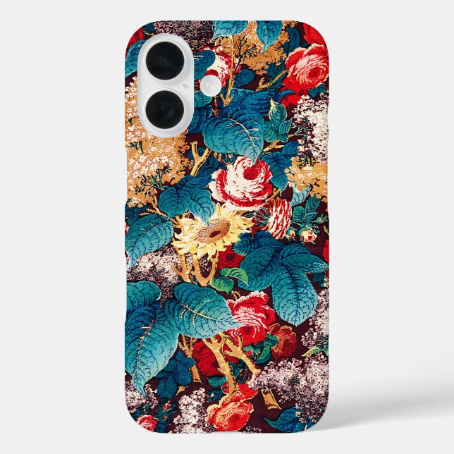 Funda iPhone 16 Rosas rojas de vintage y patrón floral de lilo (Reverso )