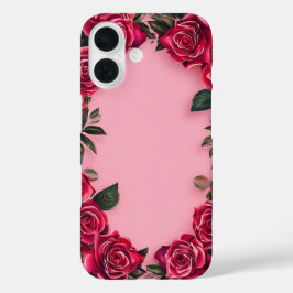 Funda iPhone 16 Rosas rojas sobre fondo rosa