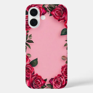 Funda iPhone 16 Rosas rojas sobre fondo rosa