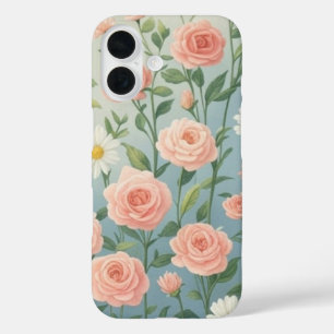 Funda iPhone 16 Rosas rosas rosas y flores de margarita