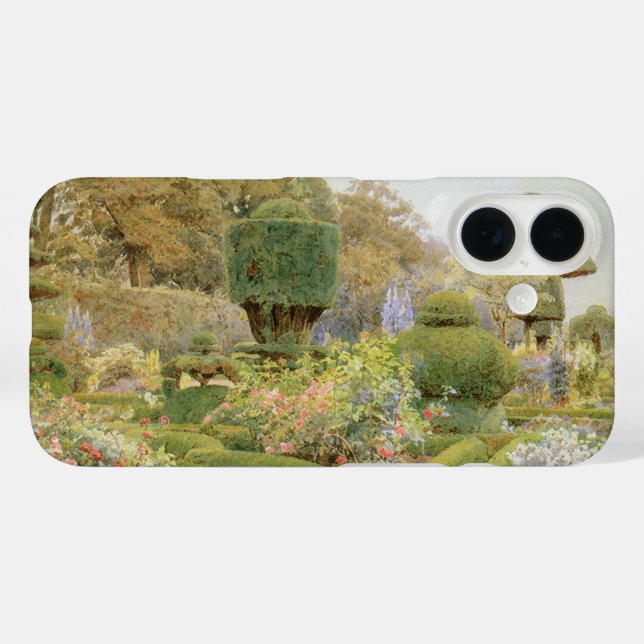 Funda iPhone 16 Rosas y adeptos de Elgood, el Viejo Jardín Inglés (Reverso (Horizontal))