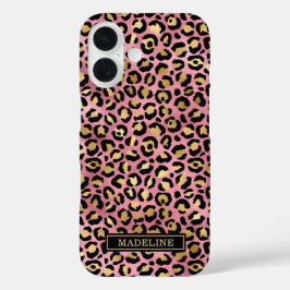 Funda iPhone 16 Rose Gold Foil Leopard Print Monogrammed