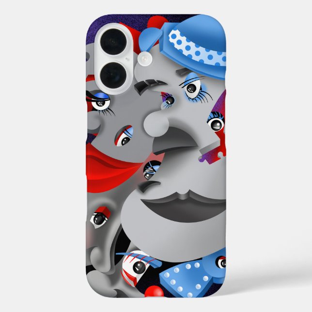 Funda iPhone 16 Rostros surrealistas y rompecabezas (Reverso )