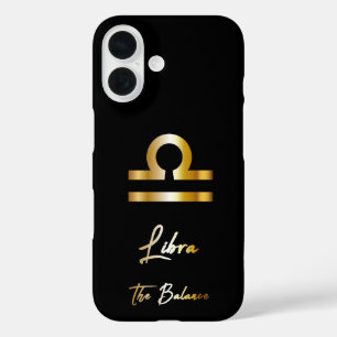Funda iPhone 16 Rótulo Libra Zodiac, negro y oro