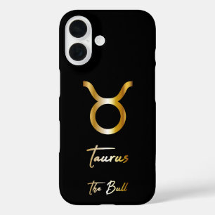 Funda iPhone 16 Rótulo Taurus Zodiac, negro y oro