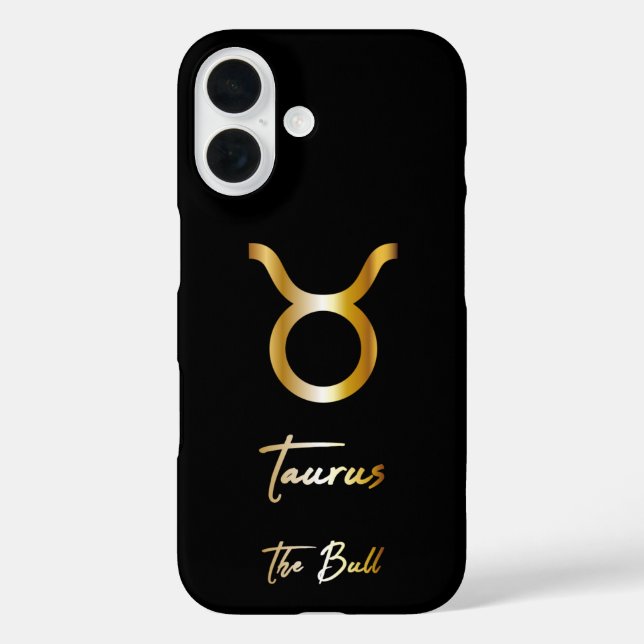 Funda iPhone 16 Rótulo Taurus Zodiac, negro y oro (Reverso )