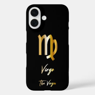 Funda iPhone 16 Rótulo Virgo Zodiac, negro y oro