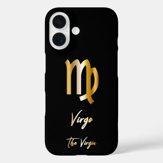 Funda iPhone 16 Rótulo Virgo Zodiac, negro y oro (Reverso )
