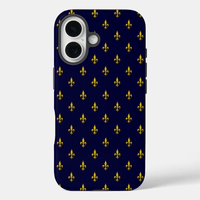 Funda iPhone 16 Royal Blue Fleur De Lis Pattern (Reverso )