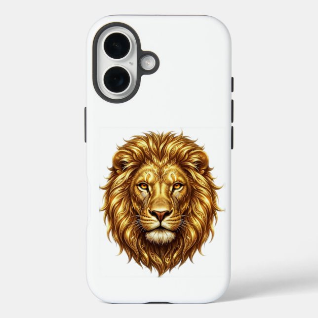 Funda iPhone 16 Royal Golden Lion Face - Bold Wild Animal Design (Reverso )