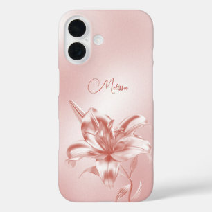 Funda iPhone 16 Rubor Metálico Flor de Lirio 3D