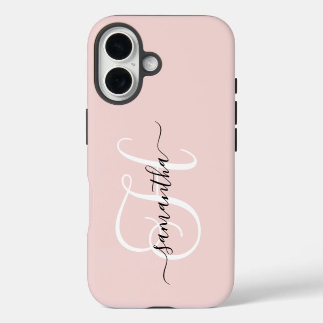 Funda iPhone 16 Rubor Negro y Blanco Monograma Elegante (Reverso )
